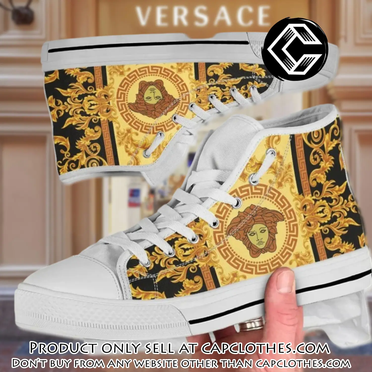 Versace medusa golden high top canvas shoes luxury brand gifts for men women cc4658960